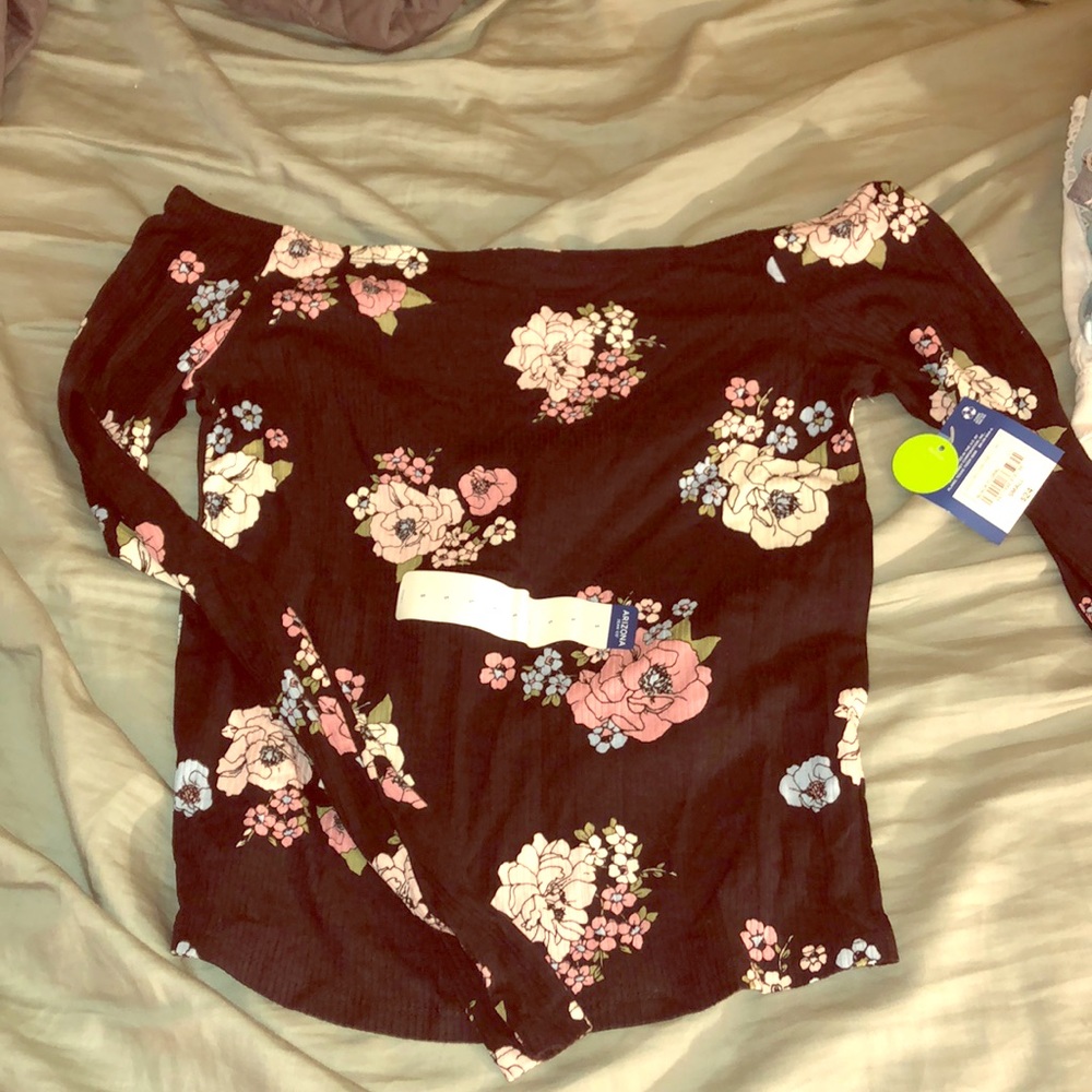 Black floral off the shoulder shirt